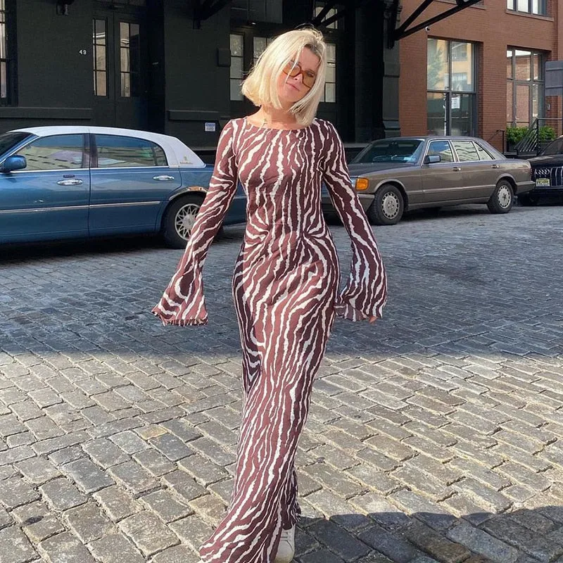 Elegant Zebra Print Maxi Dress