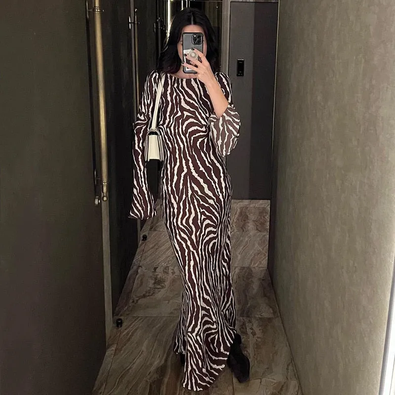 Elegant Zebra Print Maxi Dress
