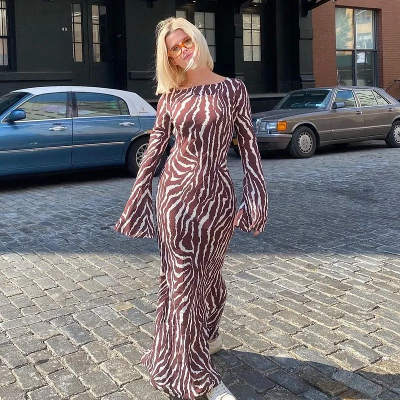 Elegant Zebra Print Maxi Dress