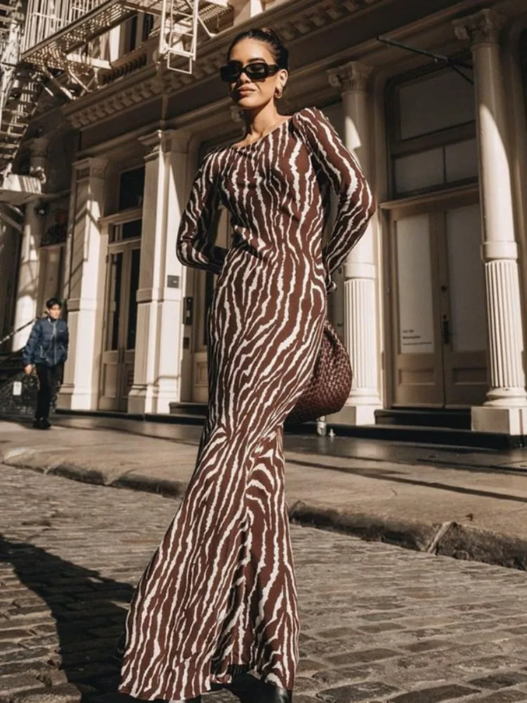 Elegant Zebra Print Maxi Dress