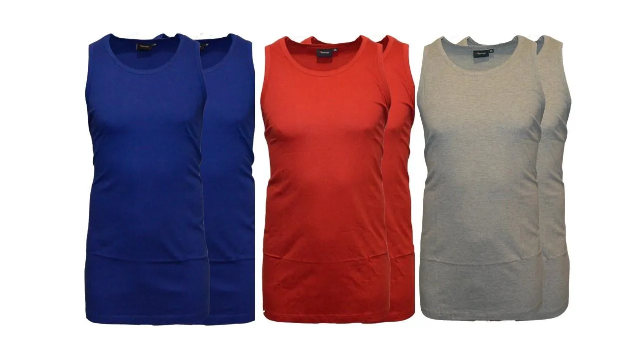 Espionage Men's Premium Cotton Long Length Twin Pack Vest (T017) 2XL-8XL