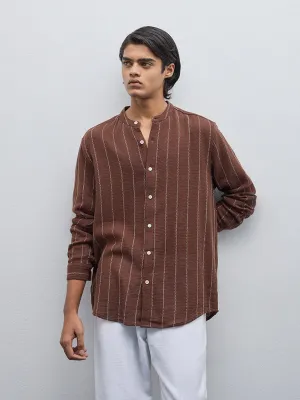 ETA Brown Striped Resort-Fit Cotton Blend Shirt