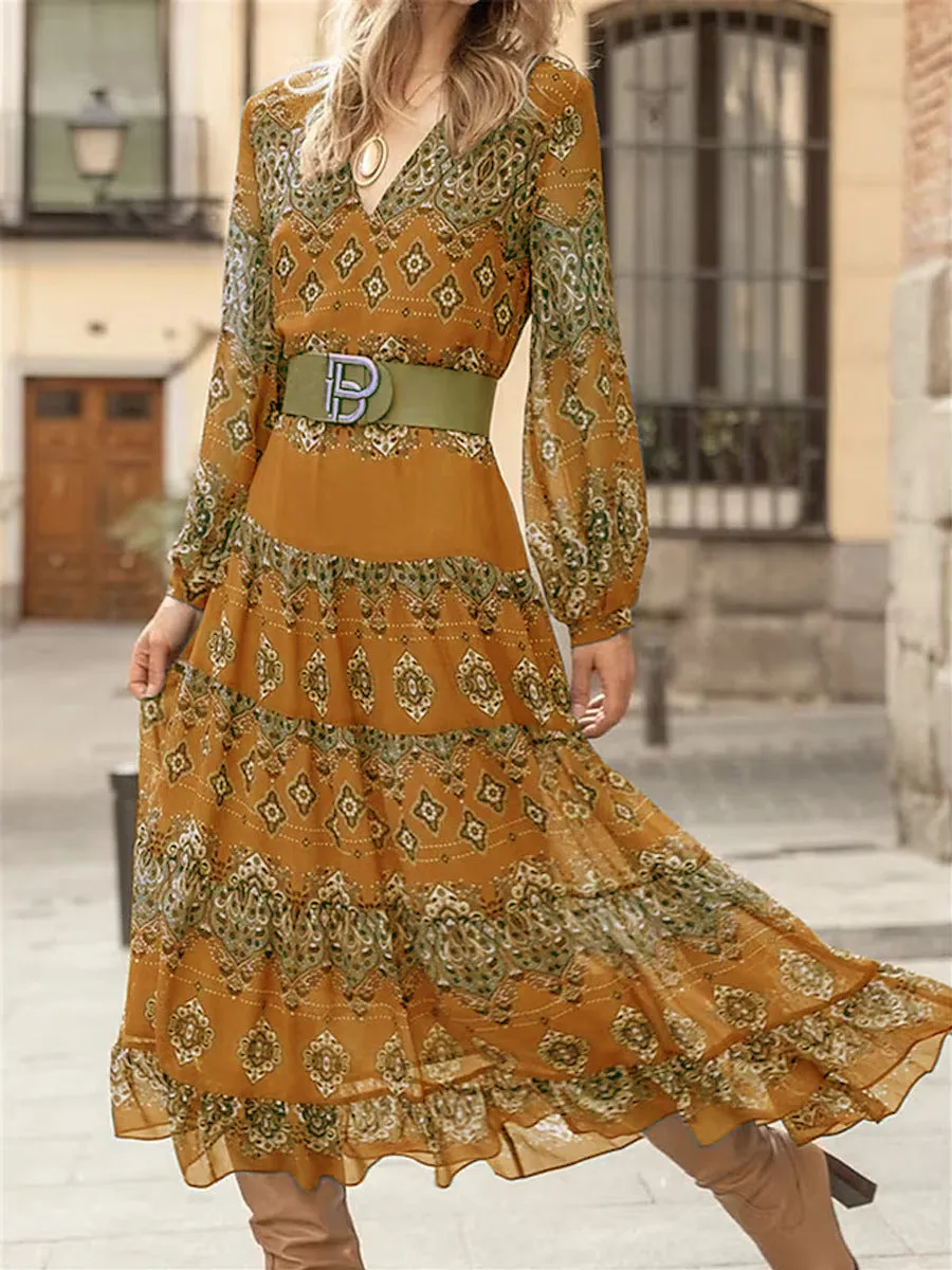 Ethnic Style Pattern Printing Large Swing Dress