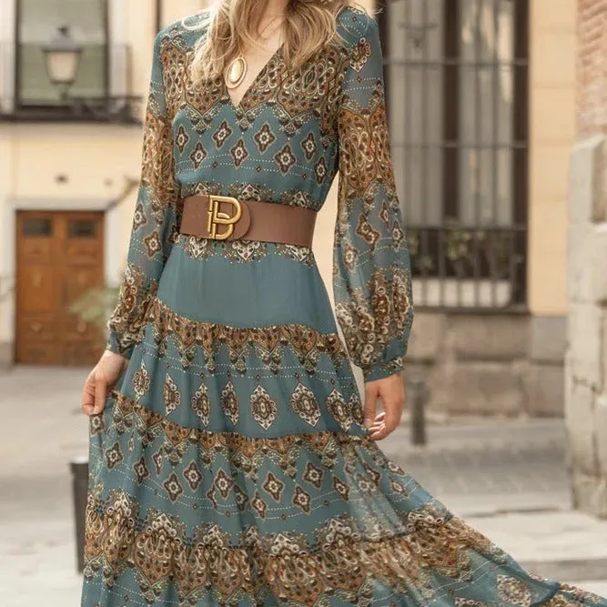 Ethnic Style Pattern Printing Large Swing Dress