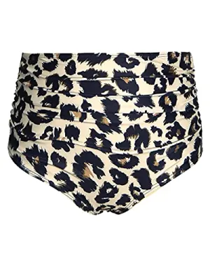 Flattering Women High Waisted Bikini Bottom Retro Ruched Swim Short-Leopard