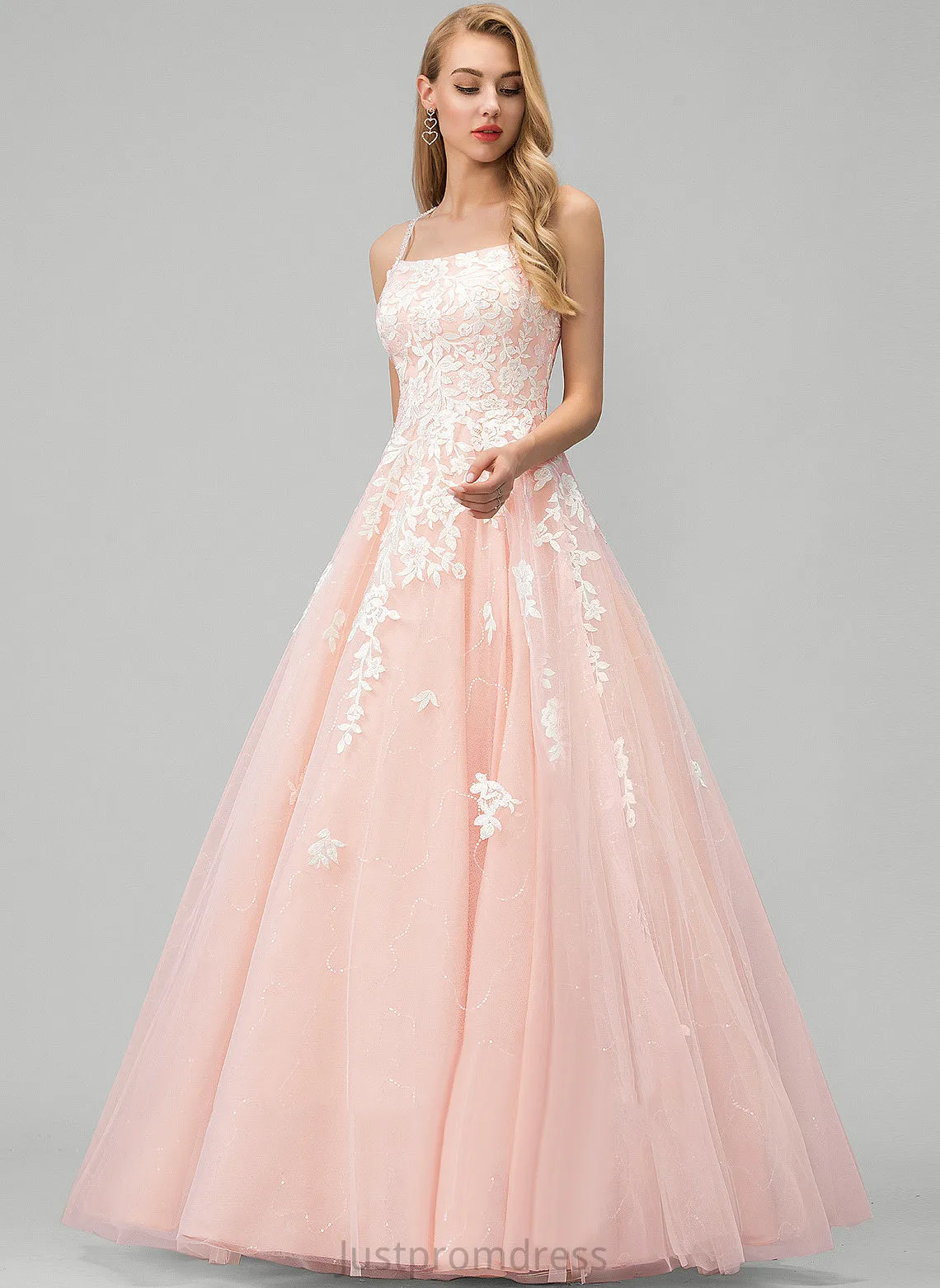Floor-Length Ball-Gown/Princess Tulle Sequins Ryan With Square Prom Dresses
