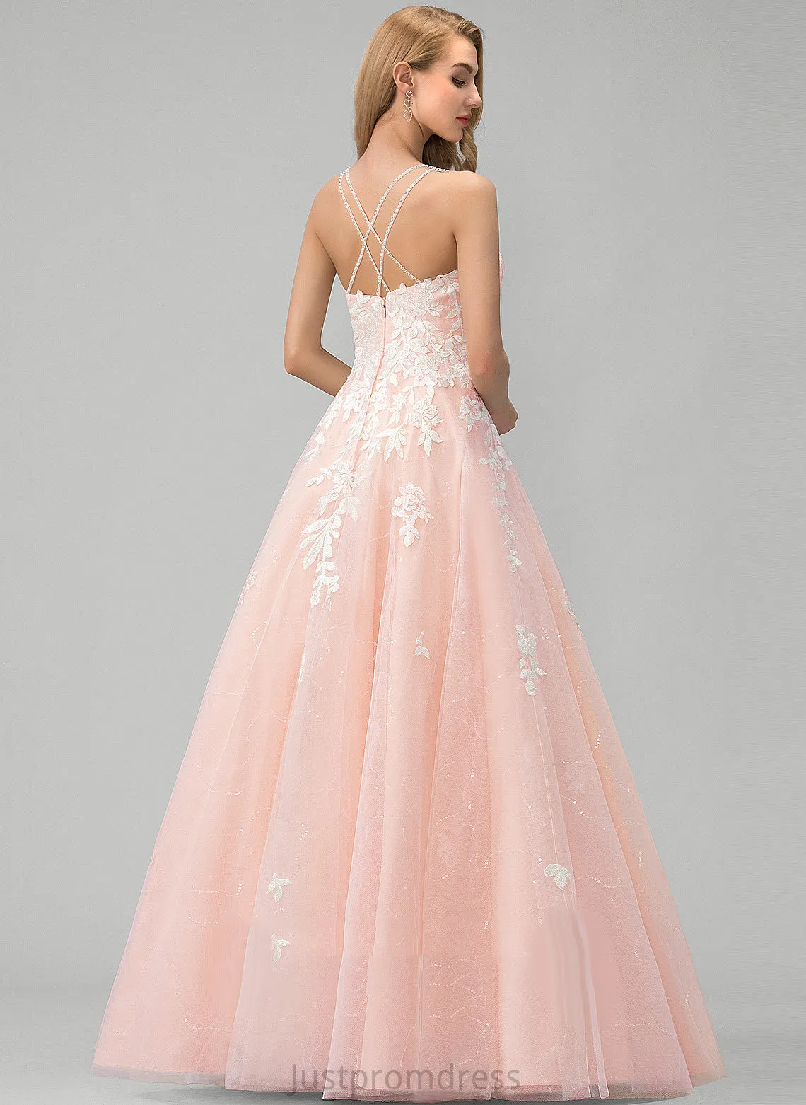Floor-Length Ball-Gown/Princess Tulle Sequins Ryan With Square Prom Dresses