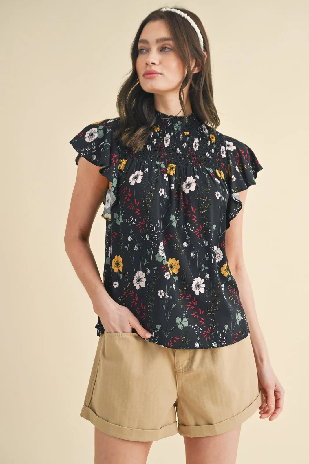 Floral Mock Neck Blouse