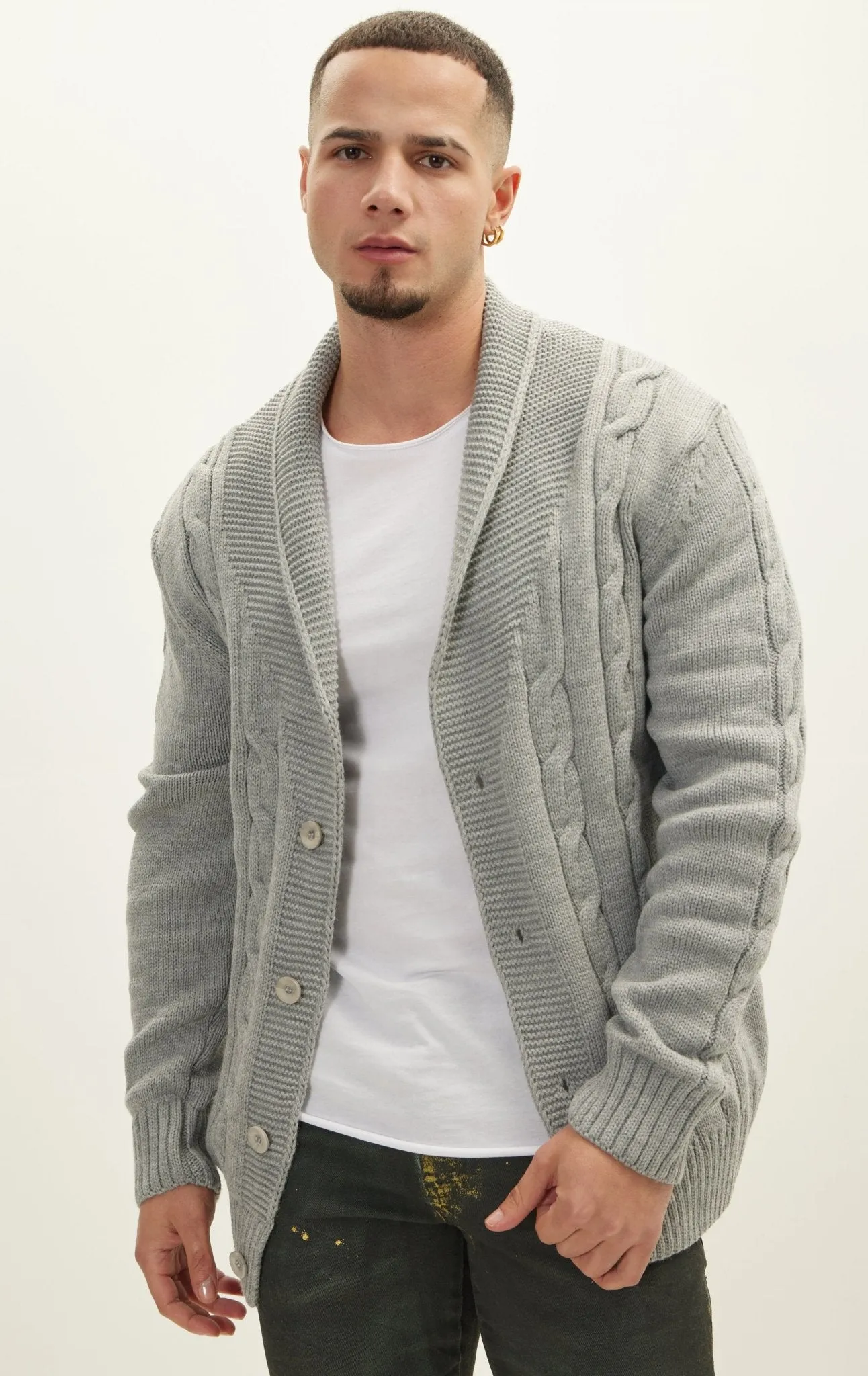 Four Button Down Cardigan - Grey