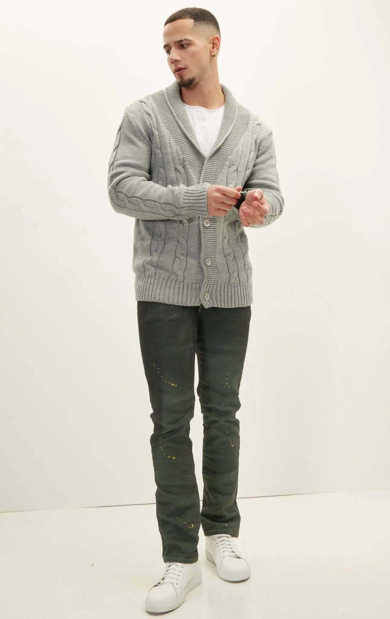 Four Button Down Cardigan - Grey
