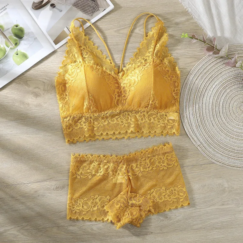 French Europe Thin Lace Bra Flattering No Metal Wire Cross Strap Bralette Women Sets