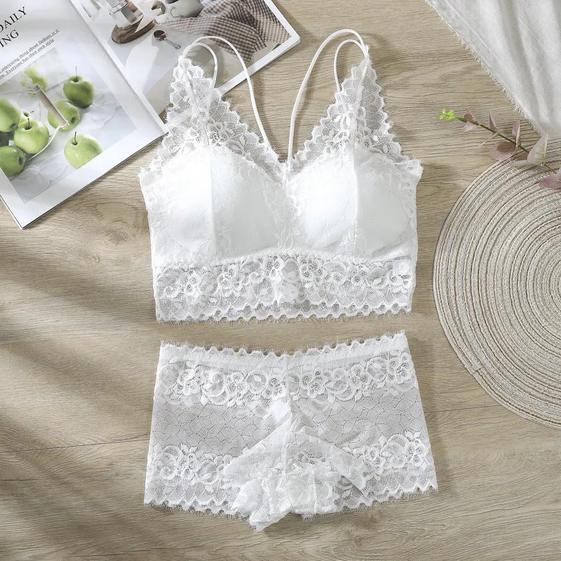 French Europe Thin Lace Bra Flattering No Metal Wire Cross Strap Bralette Women Sets