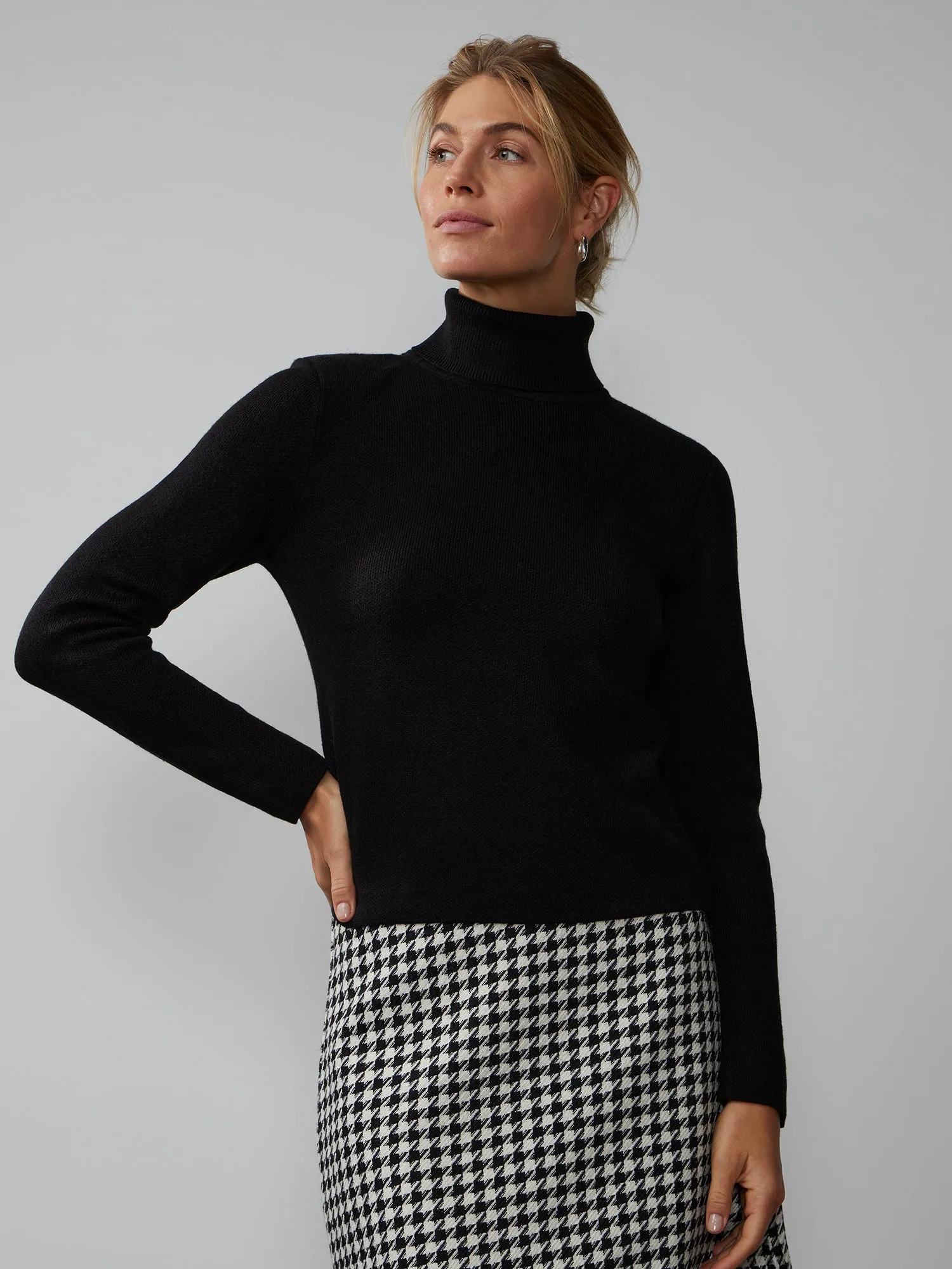 Fur Cuff Turtleneck Sweater