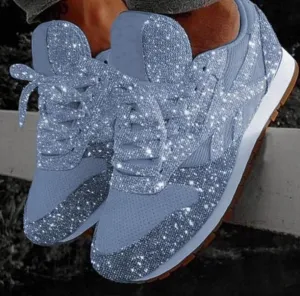 Glitter Mesh Lace Up Platform Comfort Vulcanized Sneakers
