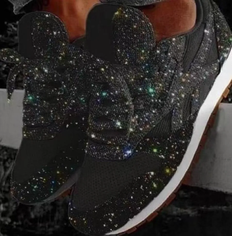 Glitter Mesh Lace Up Platform Comfort Vulcanized Sneakers