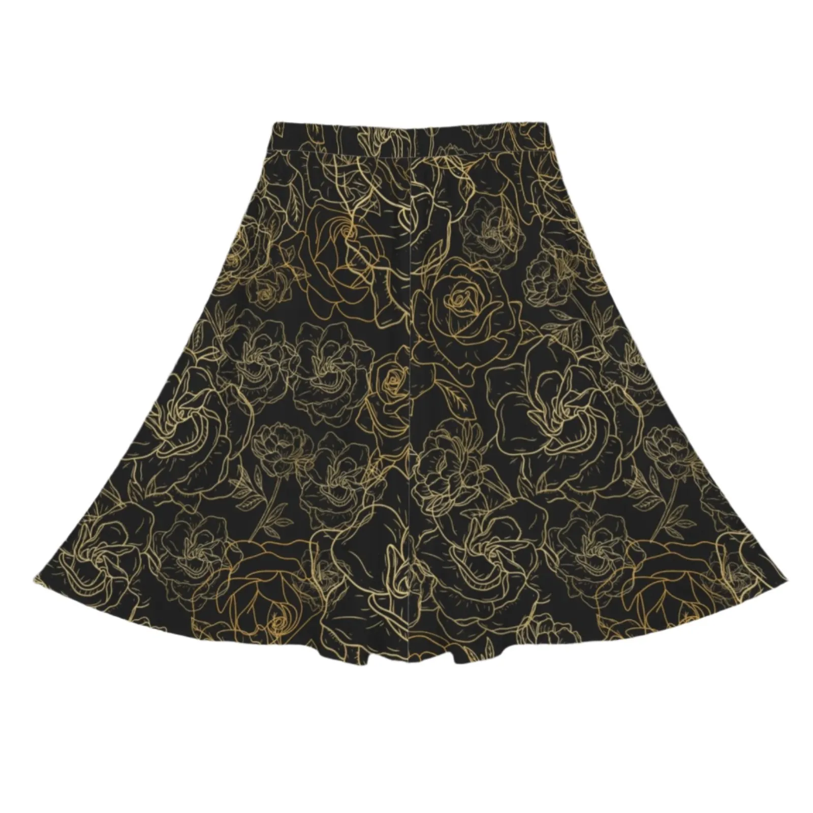 Golden Roses Black Mid Length Skirt with Pockets up to 5 XL (FWS)