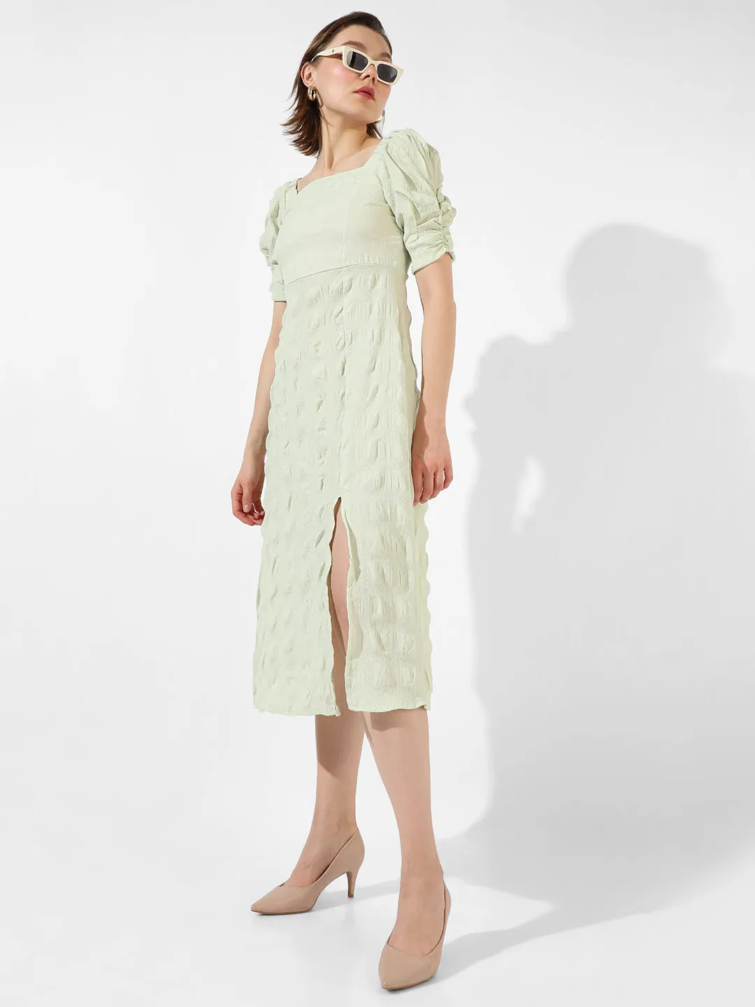 Green Textured Dress