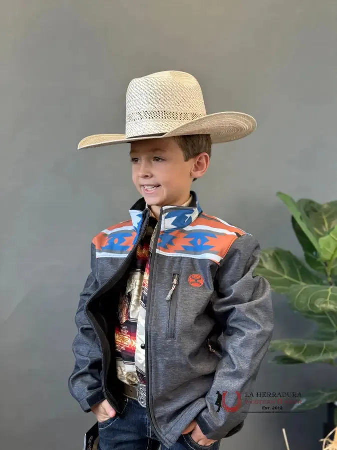 HOOEY SOFT SHELL JACKET YOUTH TAN W/AZTEC CHARCOAL