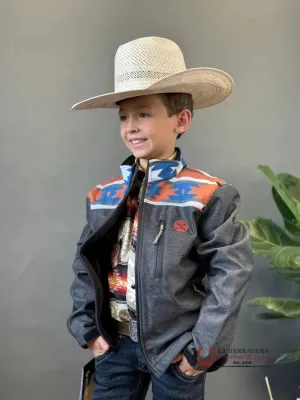 HOOEY SOFT SHELL JACKET YOUTH TAN W/AZTEC CHARCOAL
