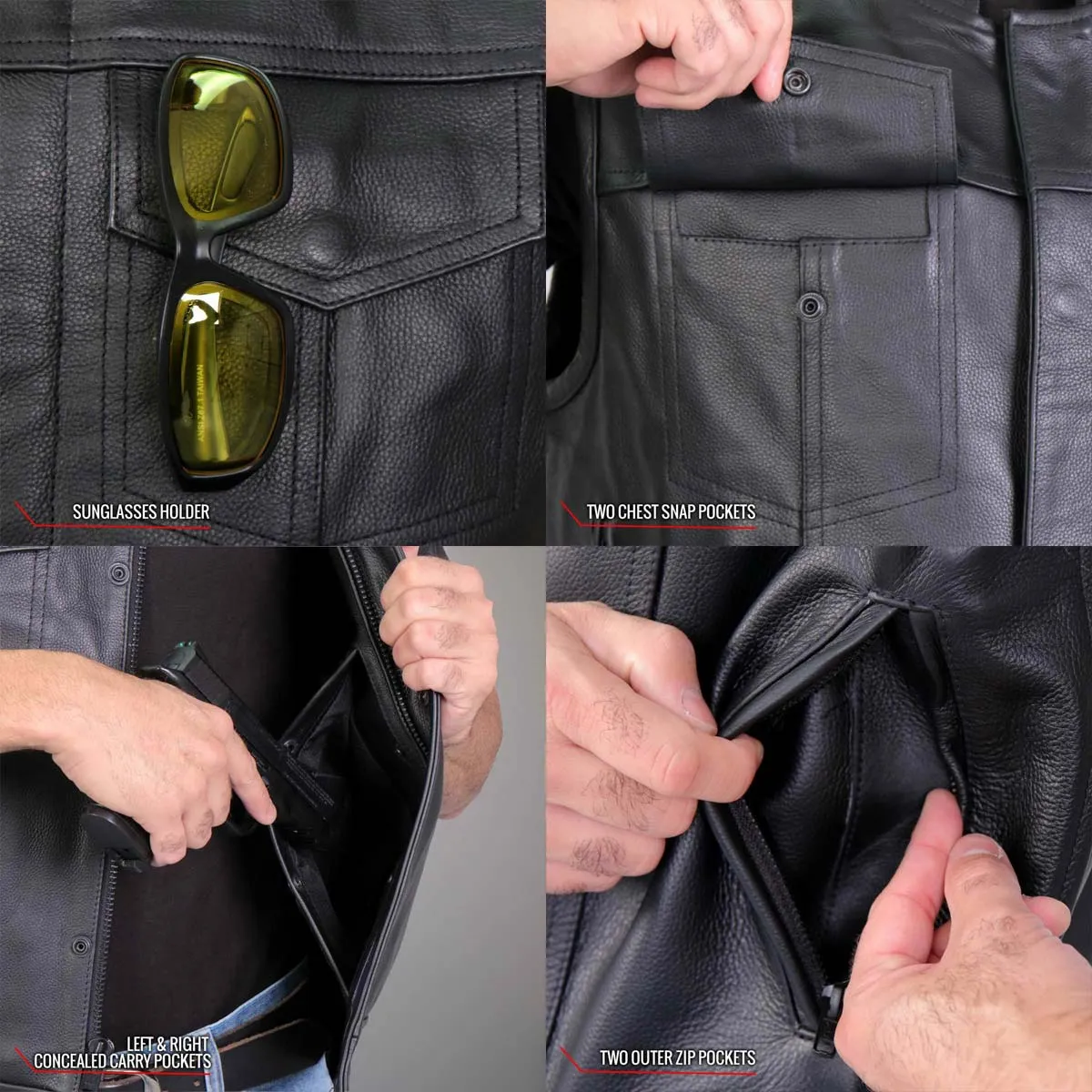 Hot Leathers VSM1052 Men's Black 'Patriotic' Conceal and Carry Leather