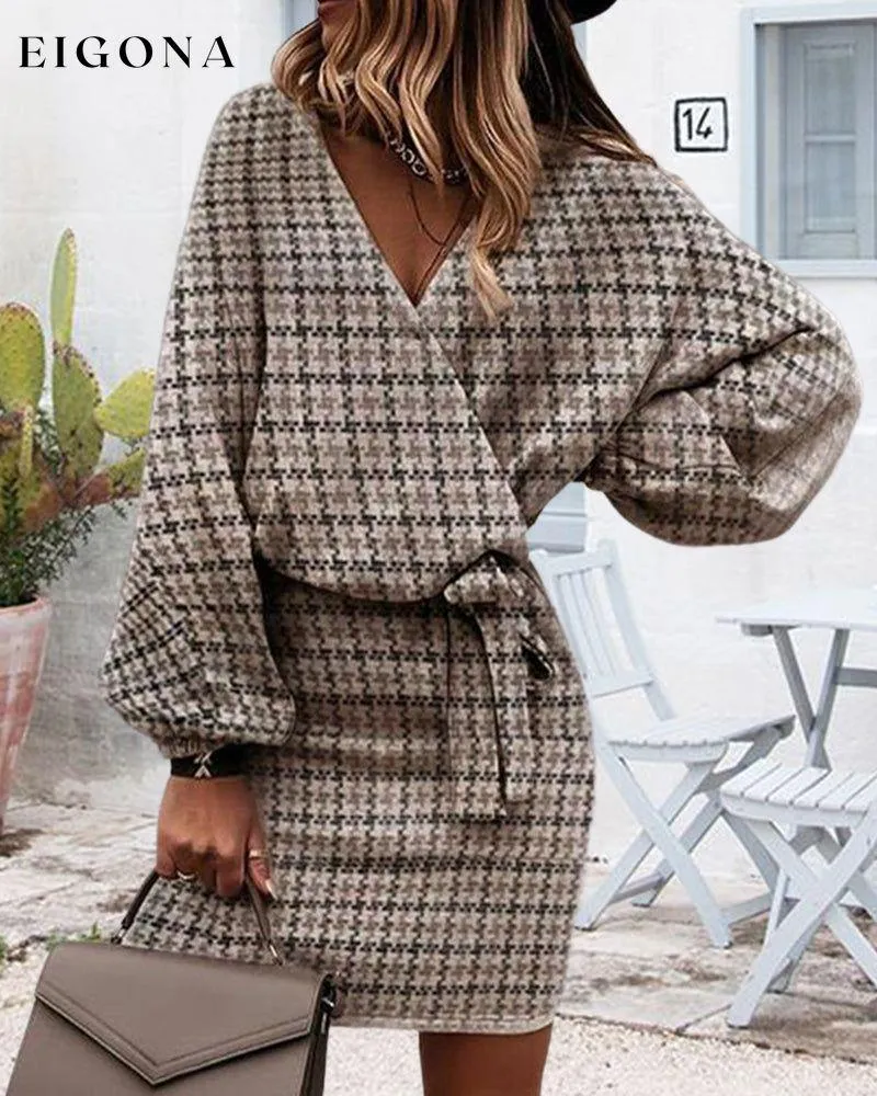 Houndstooth v-neck elegant dress