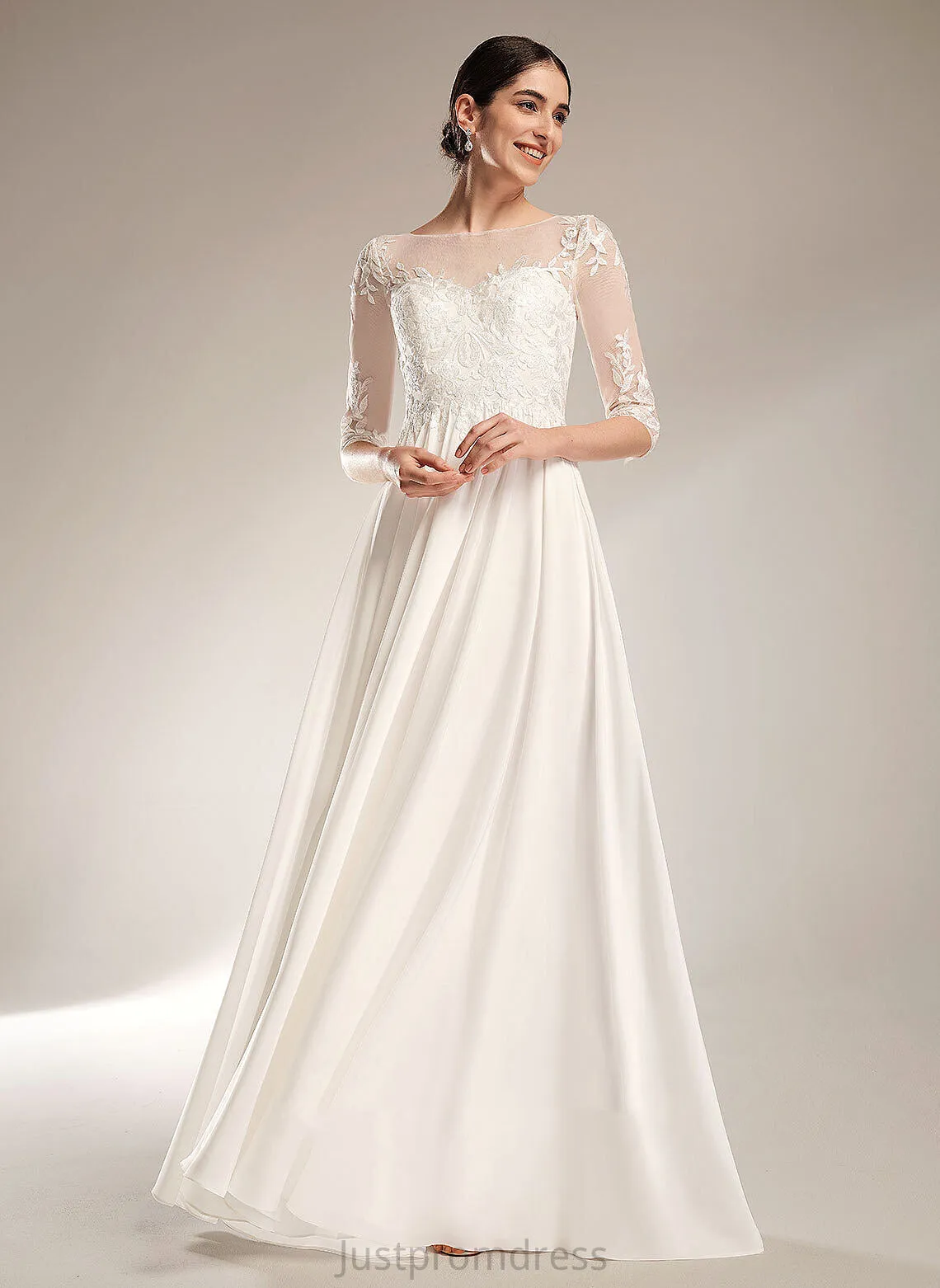 Illusion With Tia Wedding Dresses A-Line Train Wedding Chiffon Sequins Sweep Dress