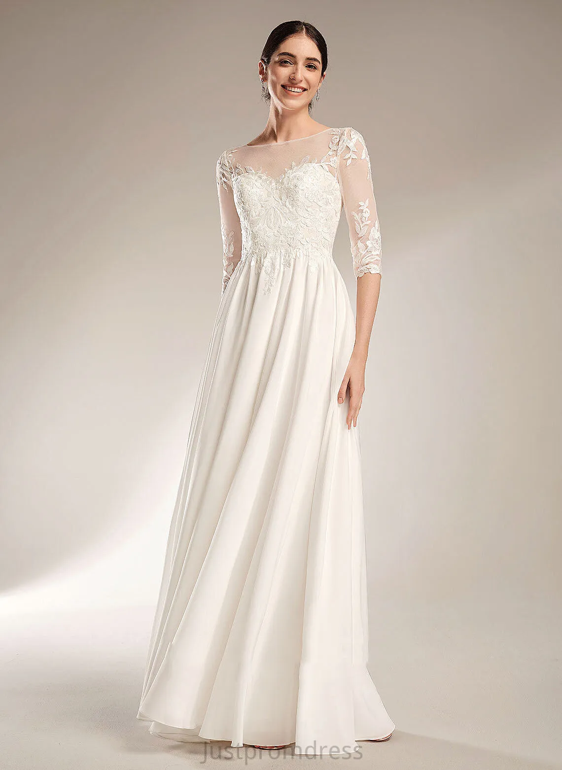 Illusion With Tia Wedding Dresses A-Line Train Wedding Chiffon Sequins Sweep Dress