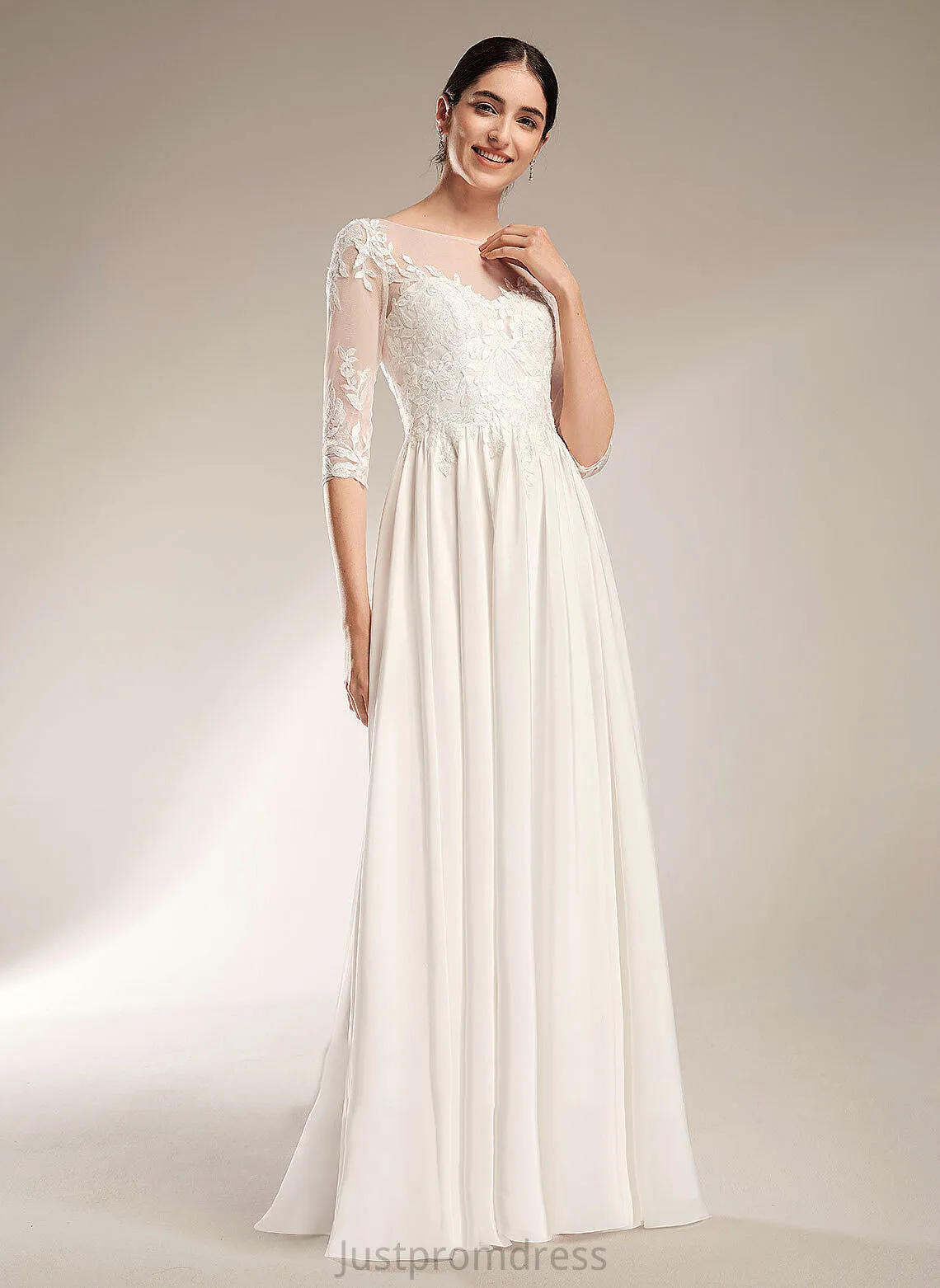Illusion With Tia Wedding Dresses A-Line Train Wedding Chiffon Sequins Sweep Dress