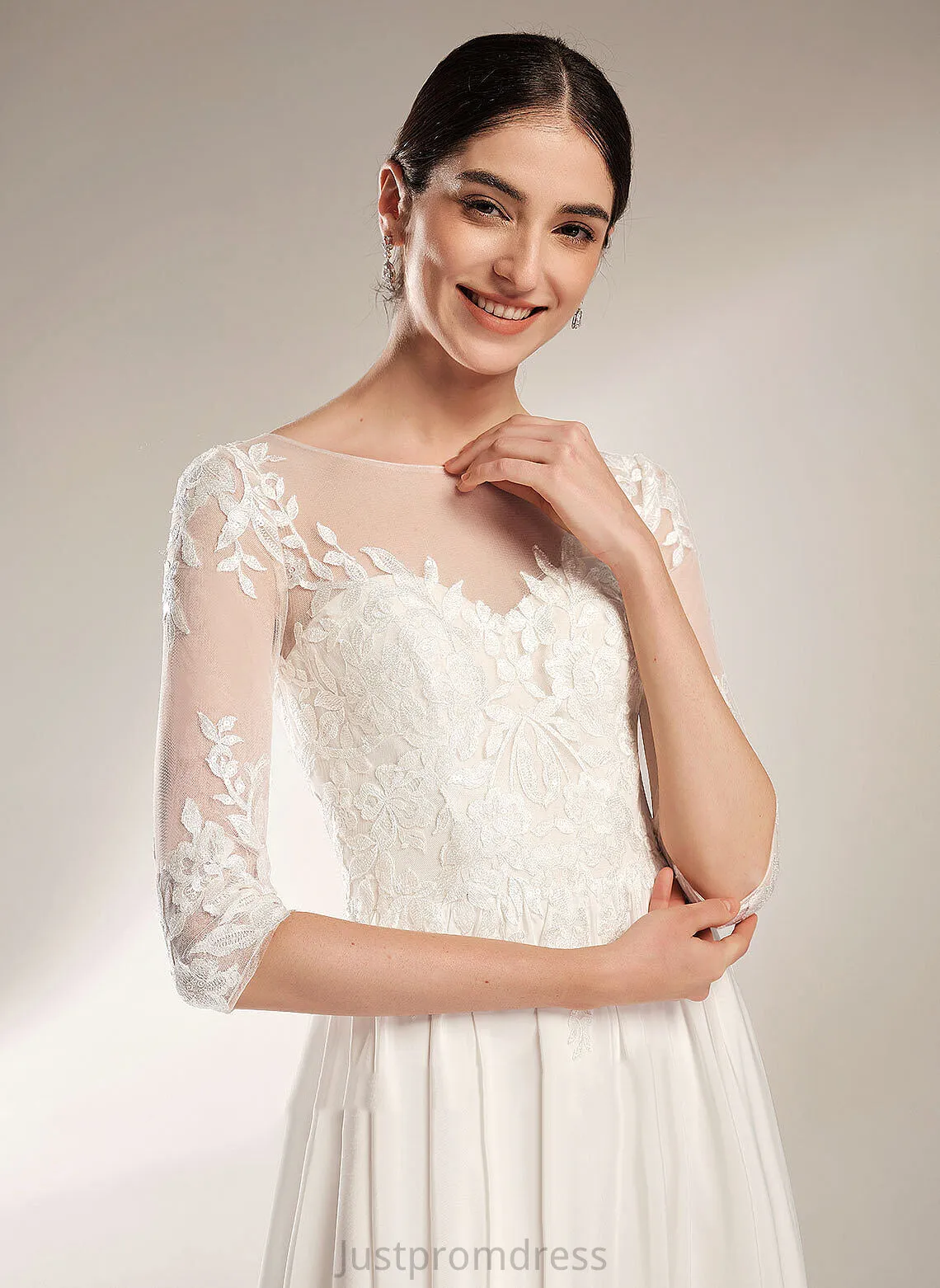 Illusion With Tia Wedding Dresses A-Line Train Wedding Chiffon Sequins Sweep Dress
