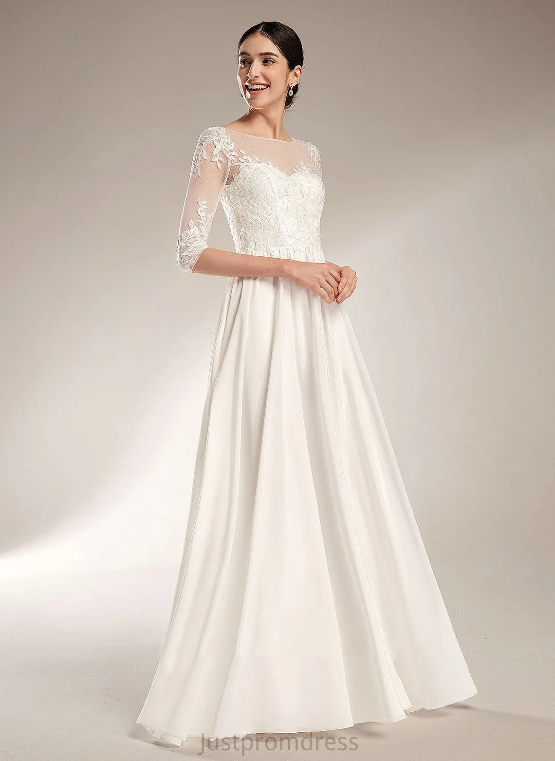 Illusion With Tia Wedding Dresses A-Line Train Wedding Chiffon Sequins Sweep Dress