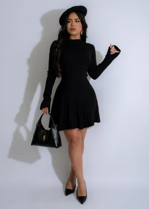 Inkstone Pleat Knit Mini Dress Black