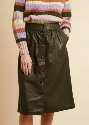 Khaki Green Faux Leather Skirt