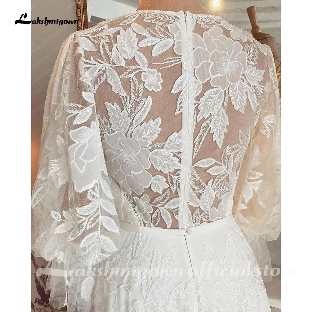 Lakshmigown A Line V Neck Lace Wedding Dress Cap Sleeves 2023 Sexy Bridal Gown Beach Lace Wedding Gowns Custom Made