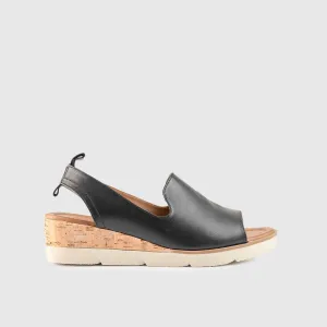 Leather Comfort Wedges Black 401