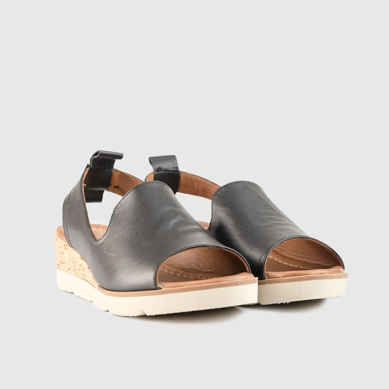 Leather Comfort Wedges Black 401