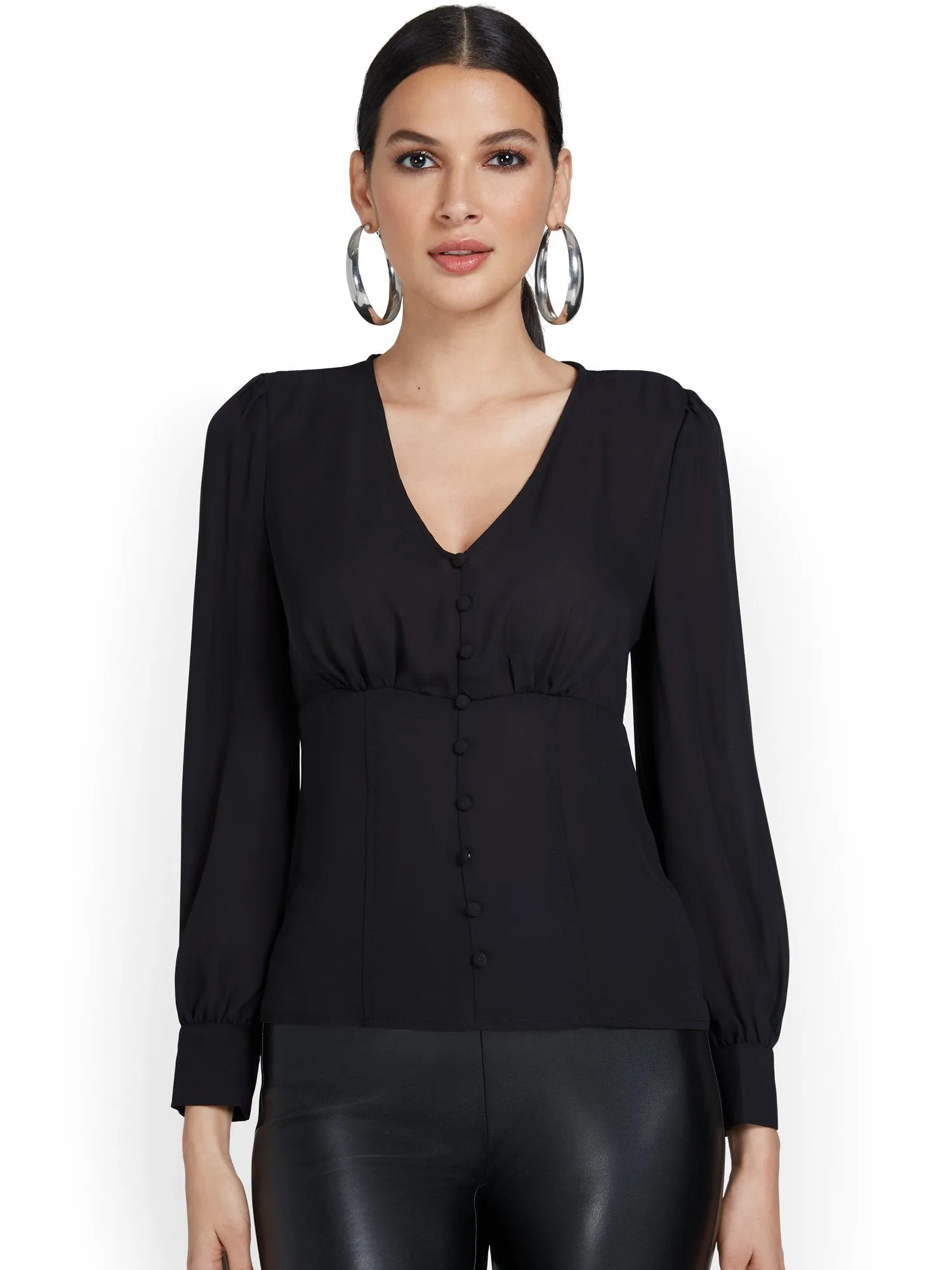 Long-Sleeve Corset Blouse