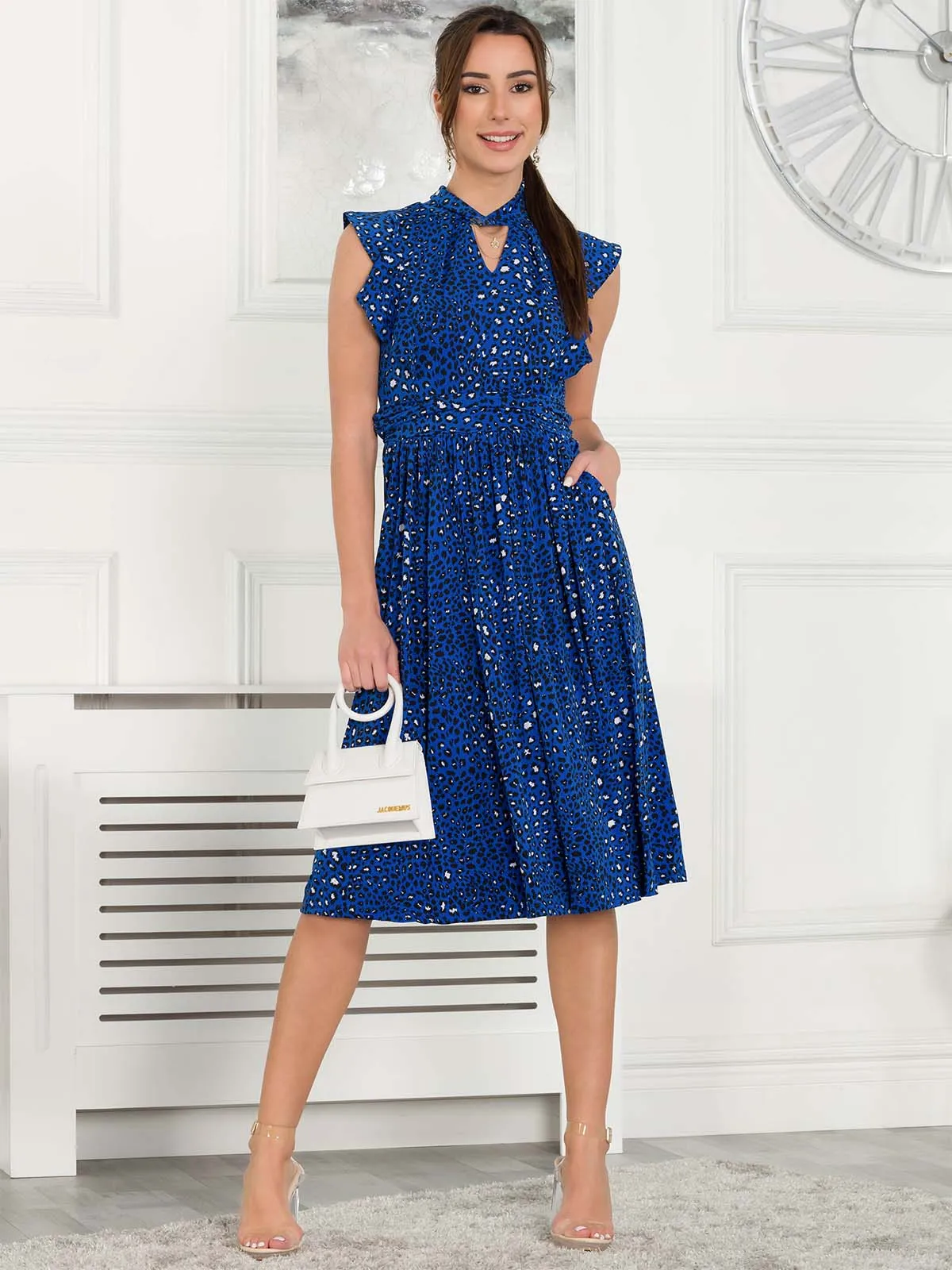 Maahi Frilly Midi Dress, Blue Animal