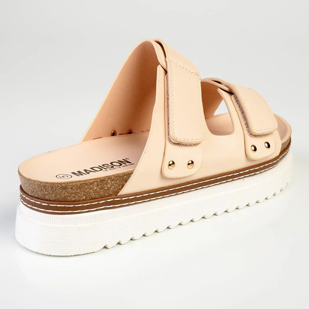 Madison JO Double Velcro Strap Sandals - Nude
