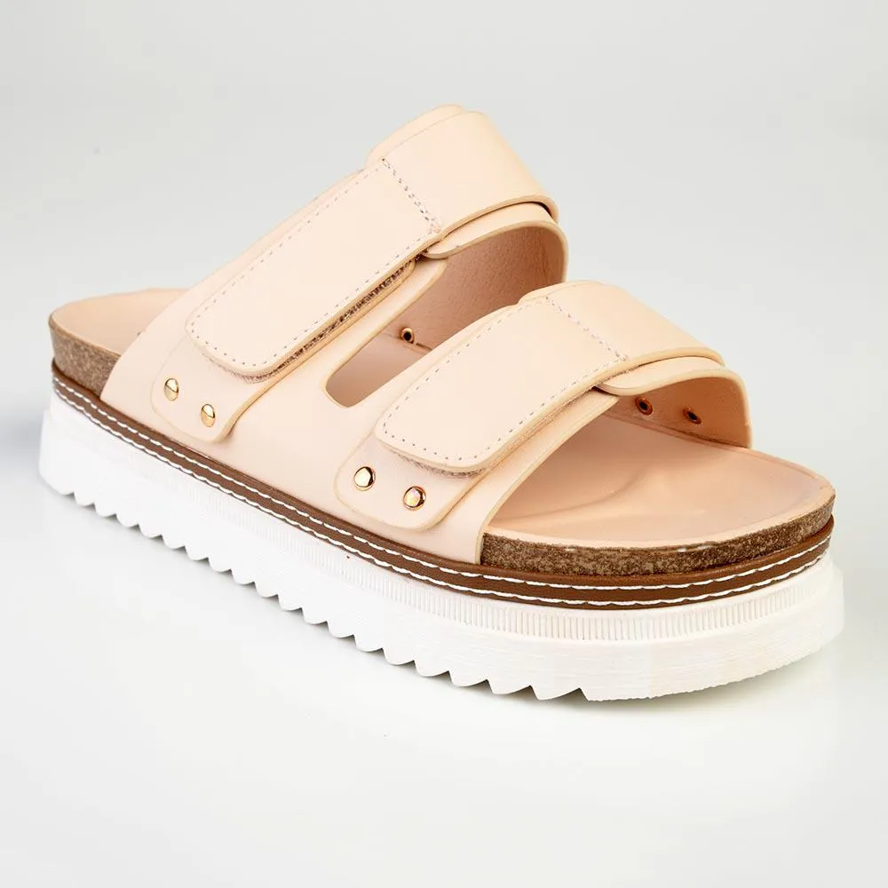 Madison JO Double Velcro Strap Sandals - Nude
