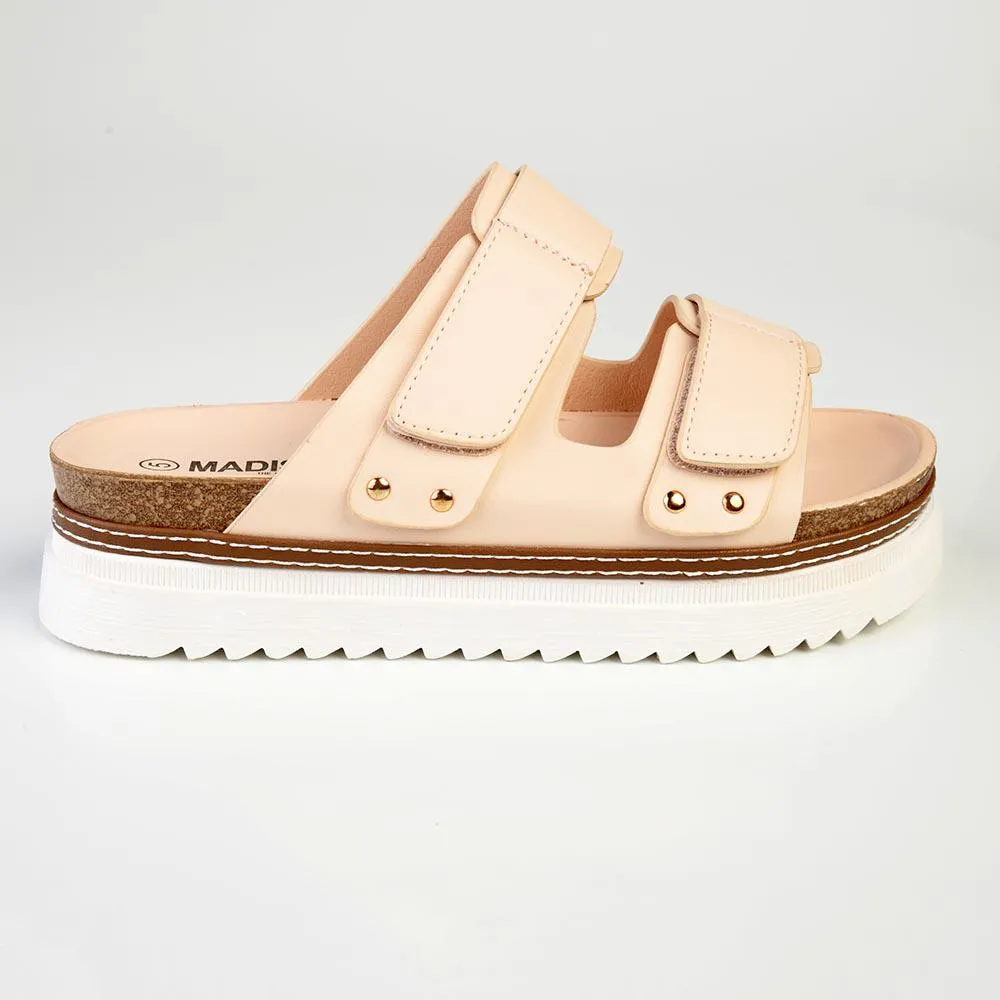 Madison JO Double Velcro Strap Sandals - Nude
