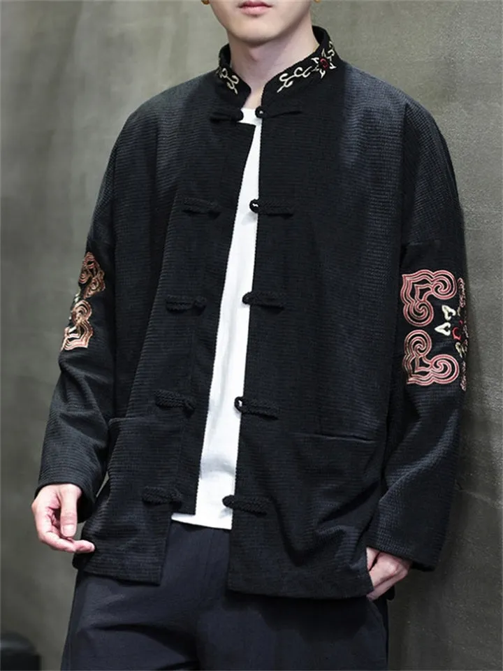 Male Textured Ethnic Style Embroidered Jackets