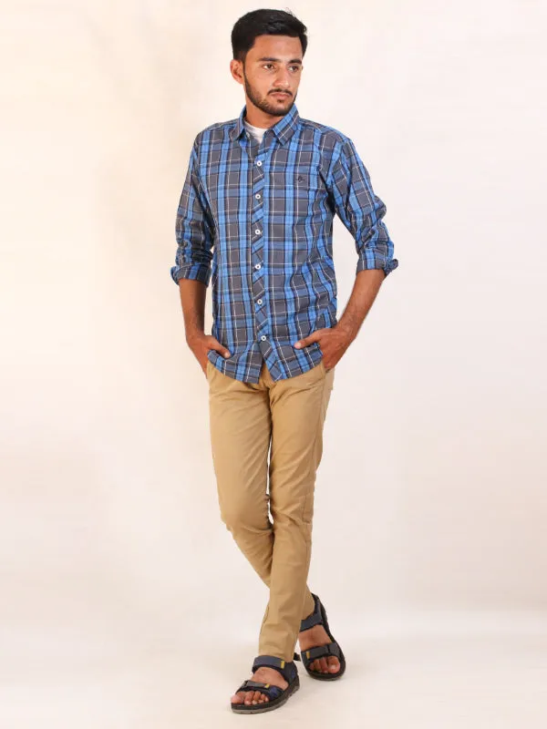 MCS03 AZ Men's Cotton Casual Shirt Gray Checks
