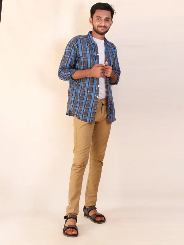 MCS03 AZ Men's Cotton Casual Shirt Gray Checks