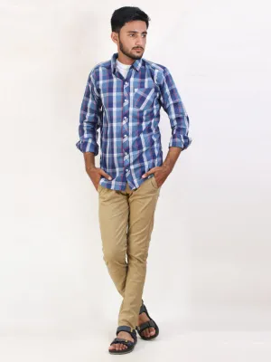 MCS12 AZ Men's Cotton Casual Shirt Light Blue Checks