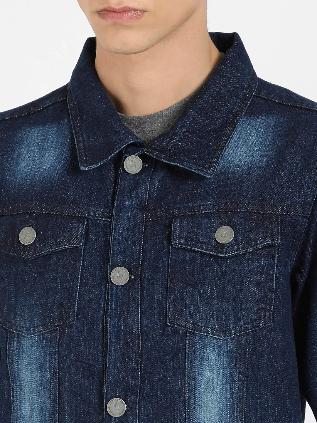 Medium-Wash Denim Jacket With Patch Pocket
