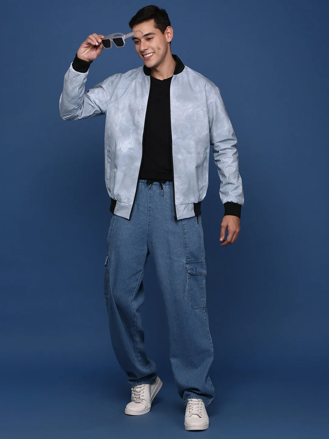 Men Grey Colour blocked Windcheater Bomber Jacket
