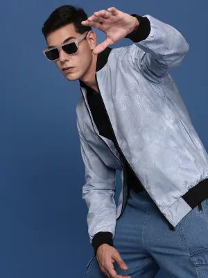 Men Grey Colour blocked Windcheater Bomber Jacket