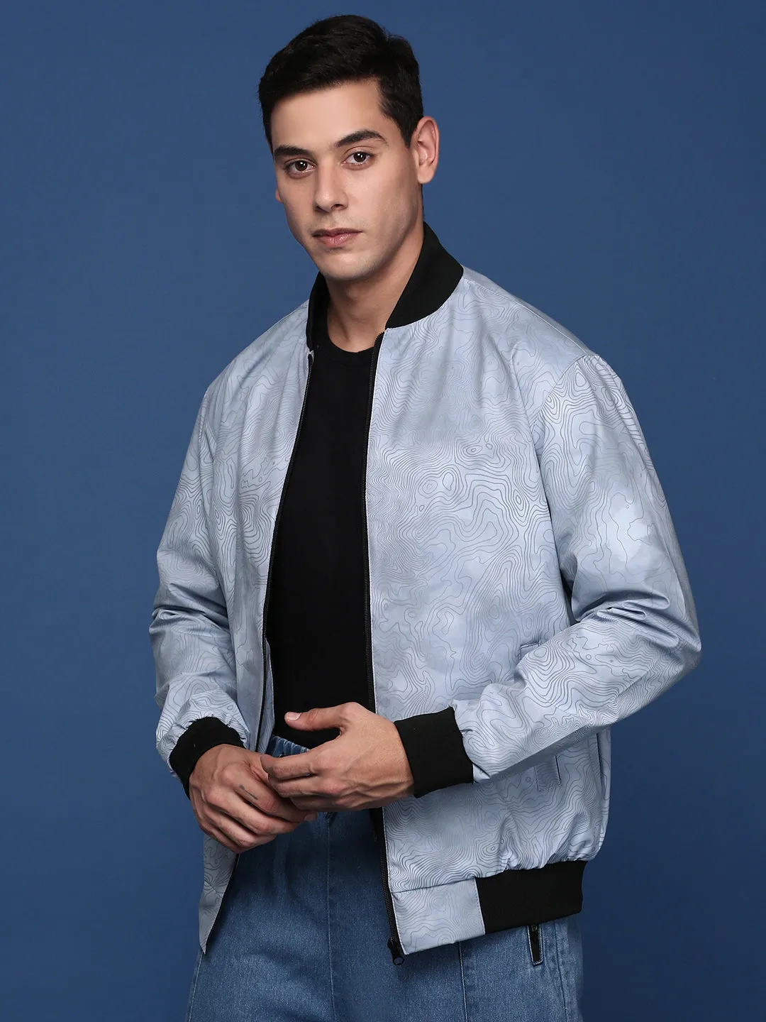 Men Grey Colour blocked Windcheater Bomber Jacket