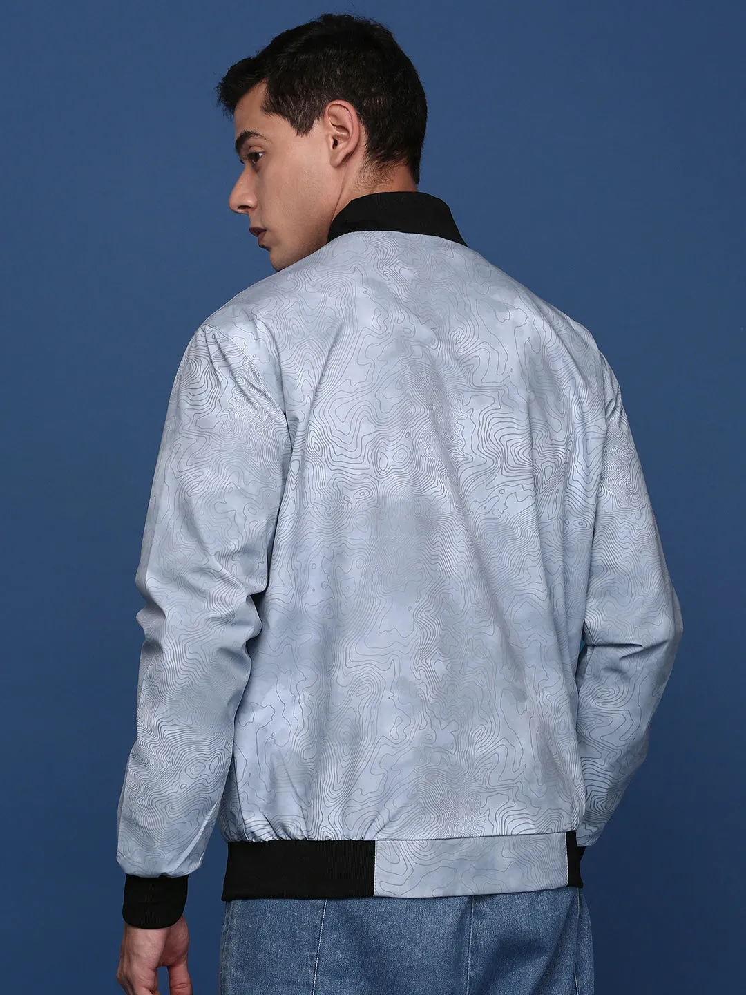 Men Grey Colour blocked Windcheater Bomber Jacket