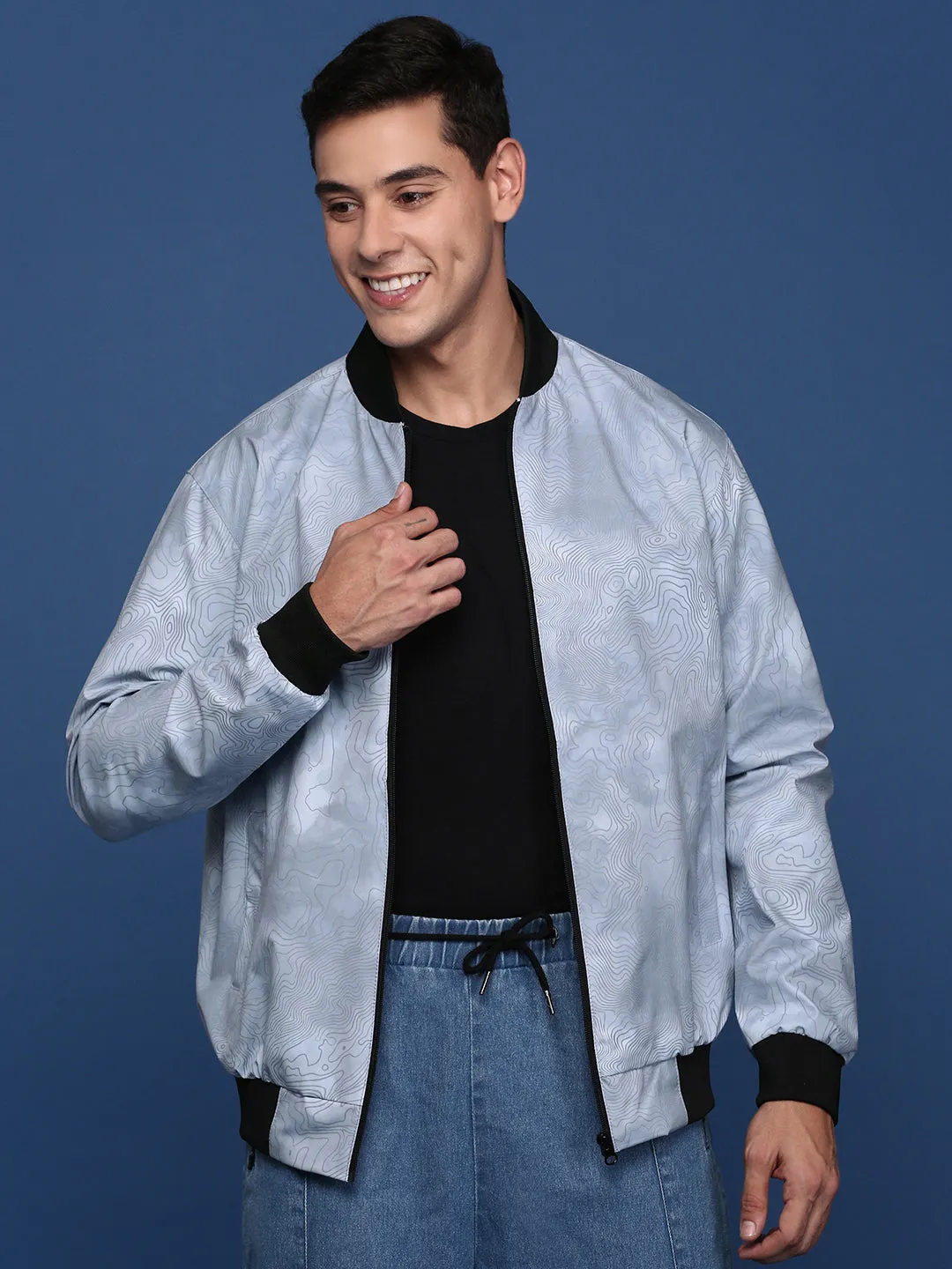 Men Grey Colour blocked Windcheater Bomber Jacket